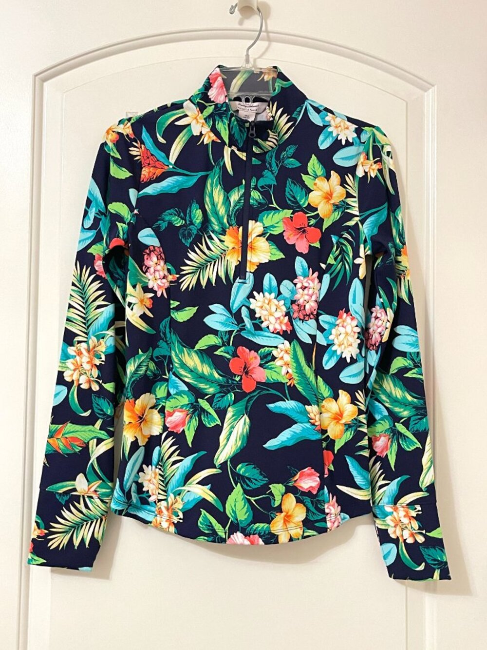 New Tommy Bahama Pullover Zip Top Racquet Paddle Floral Navy Blue Multi Small